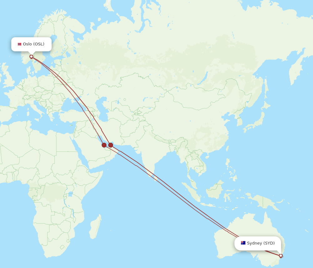 SYD-OSL flight routes