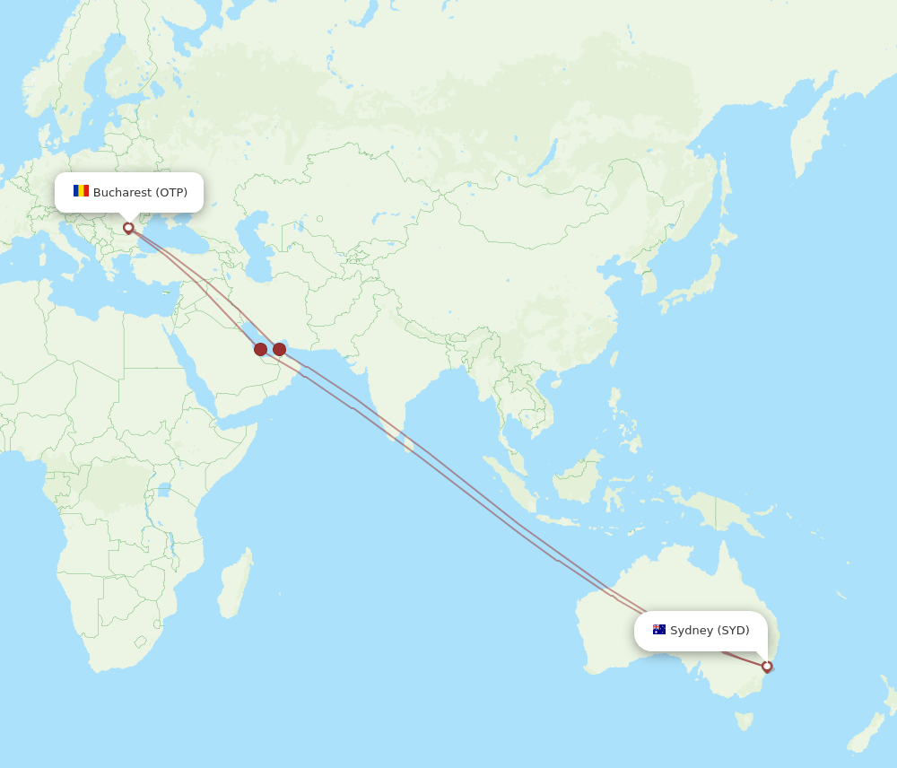 SYD-OTP flight routes