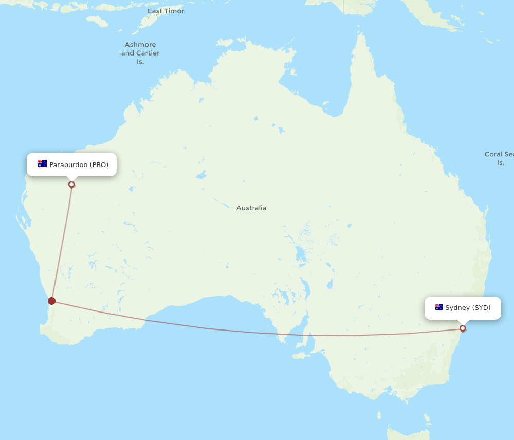 SYD to PBO flights and routes map