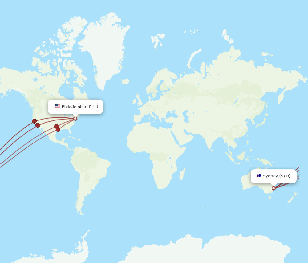 SYD-PHL flight routes