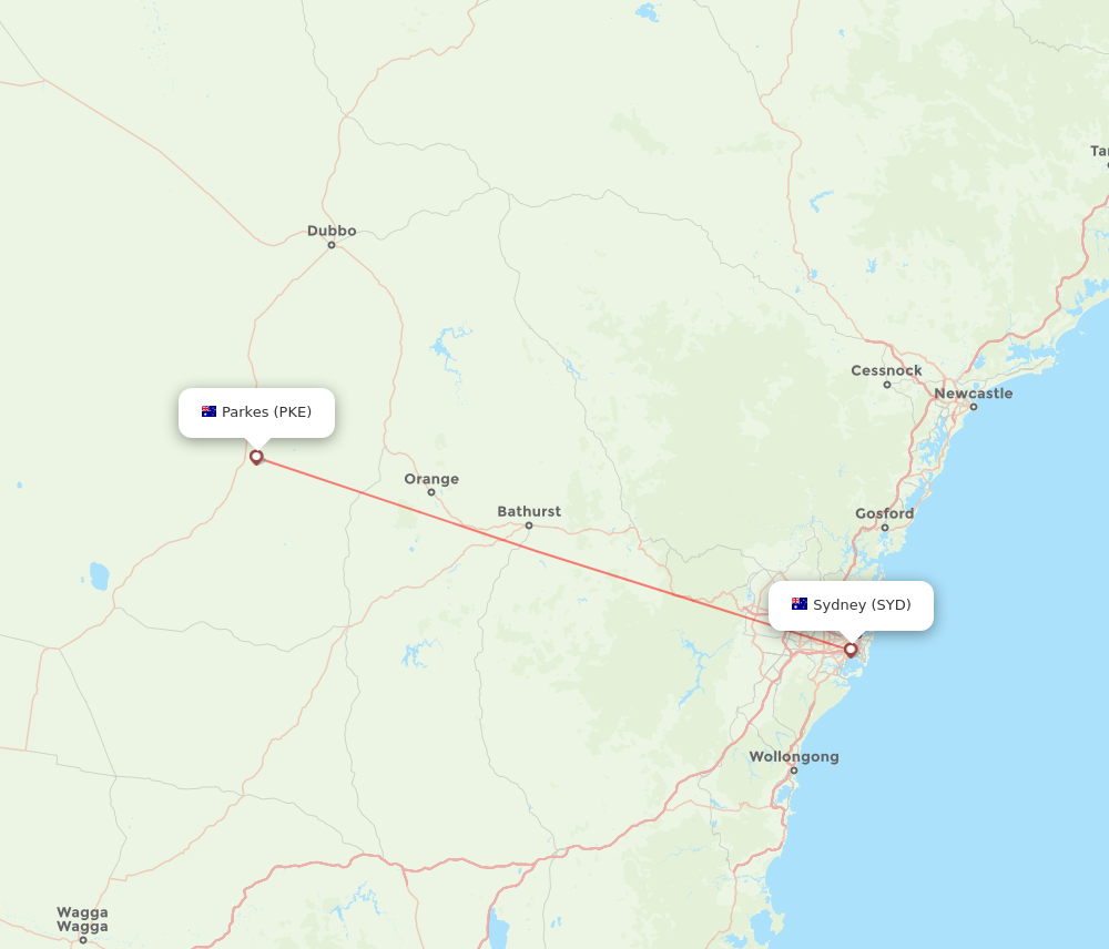 SYD to PKE flights and routes map