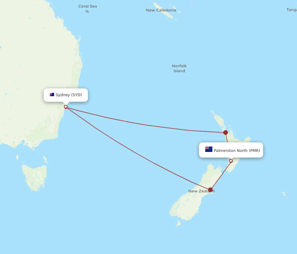 SYD to PMR flights and routes map