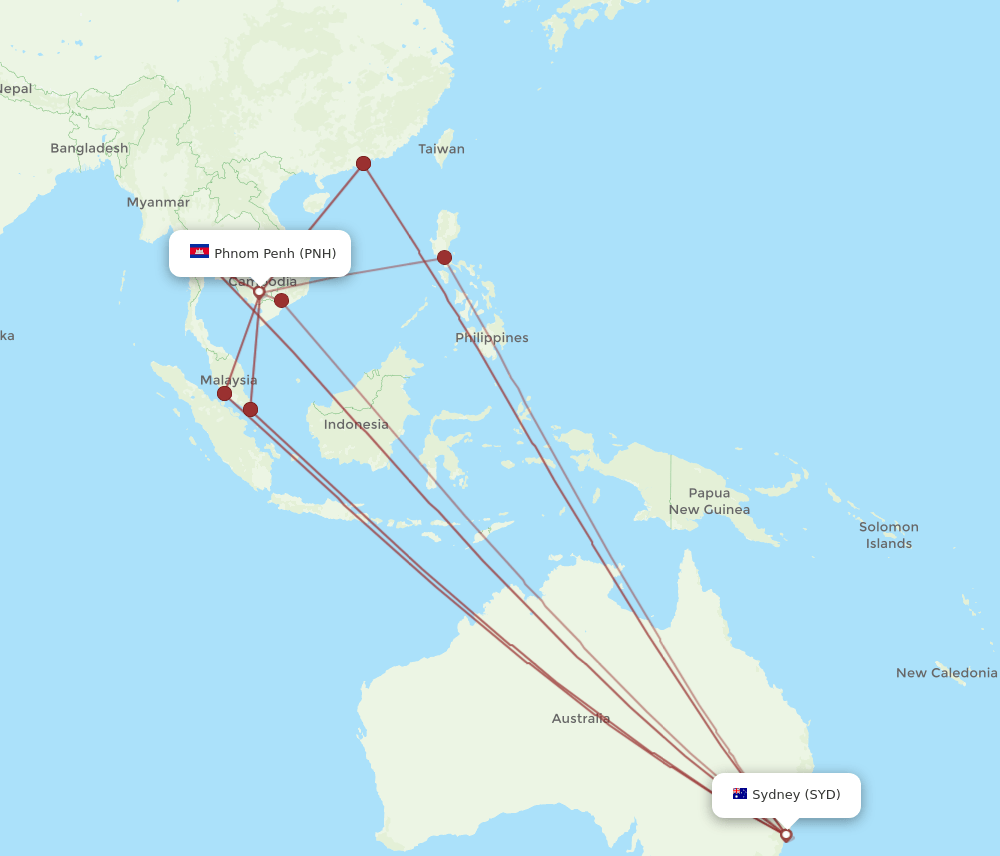 SYD to PNH flights and routes map