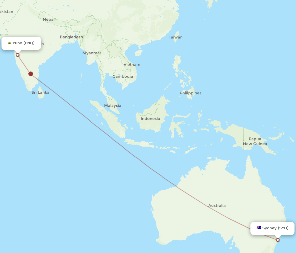 SYD to PNQ flights and routes map