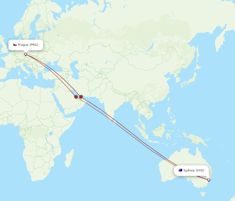 SYD-PRG flight routes