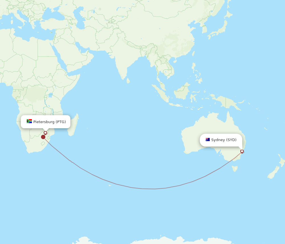 SYD-PTG flight routes