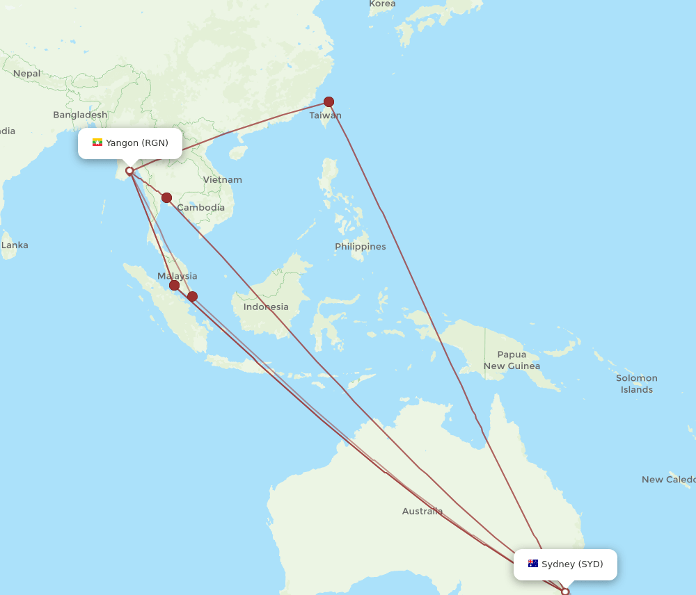 SYD-RGN flight routes