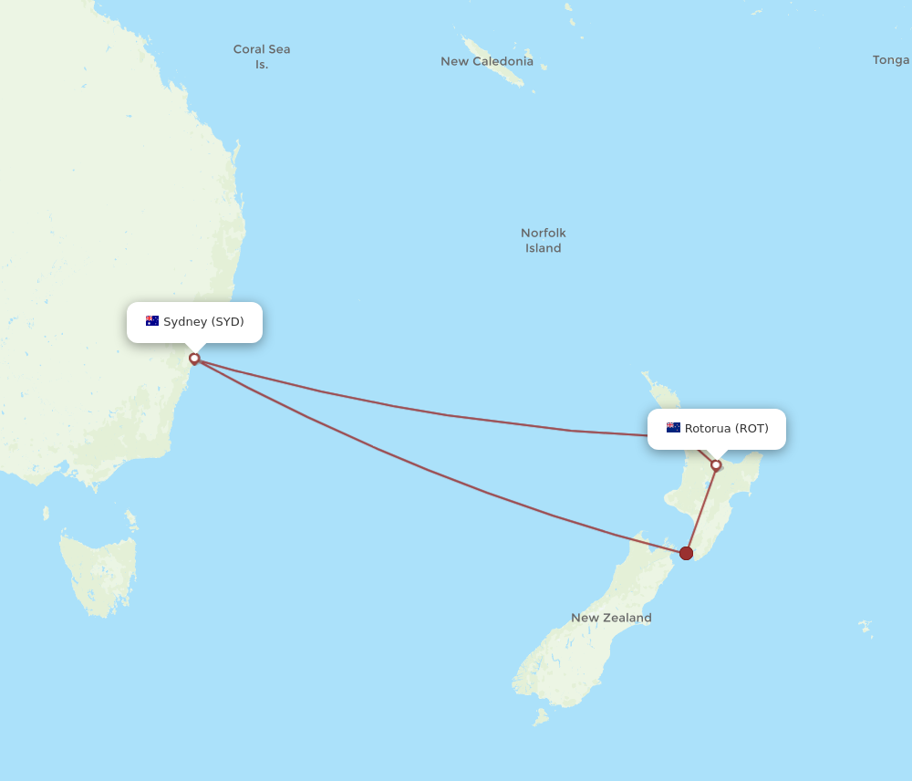 SYD to ROT flights and routes map