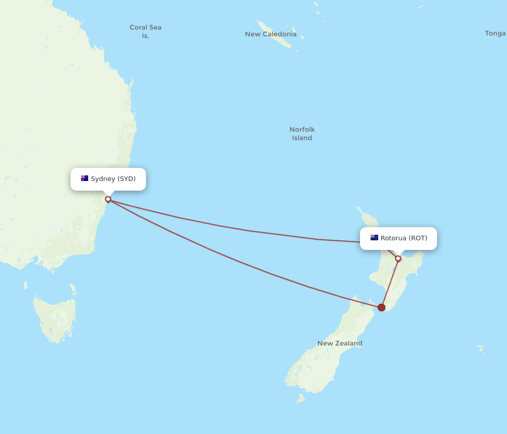 SYD-ROT flight routes