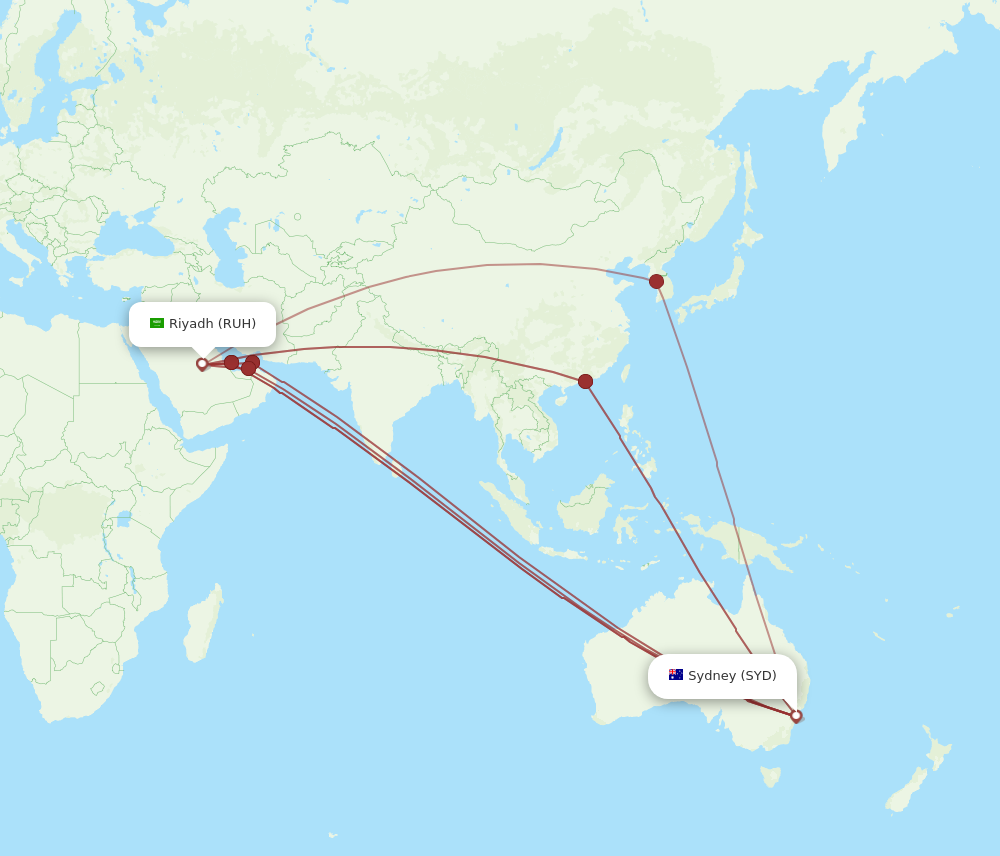 SYD to RUH flights and routes map
