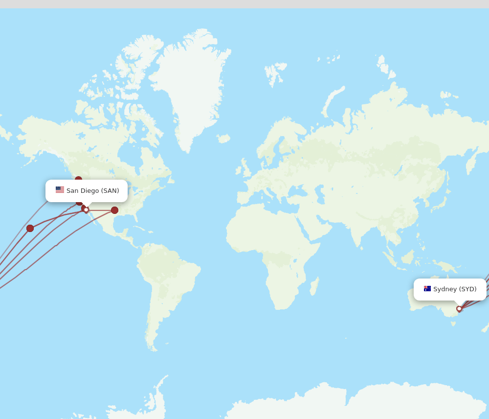 SYD to SAN flights and routes map