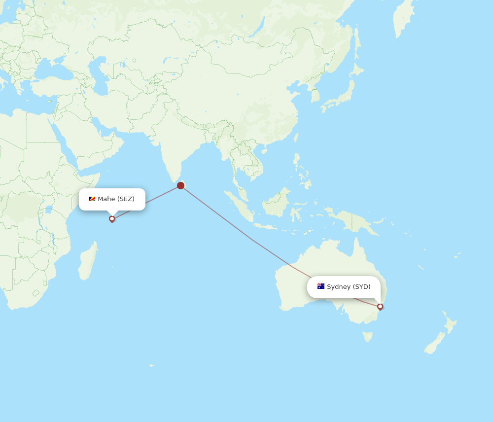 Mahe Island - Sydney route map and flight paths