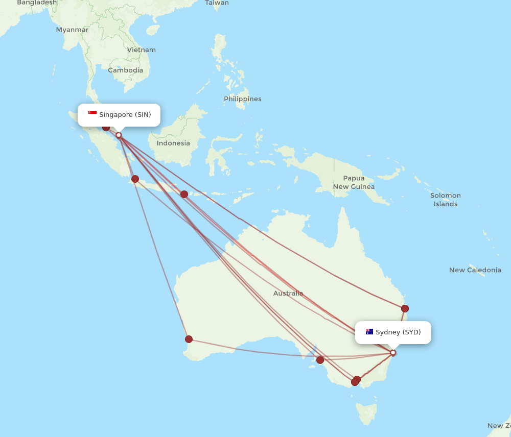 SYD to SIN flights and routes map