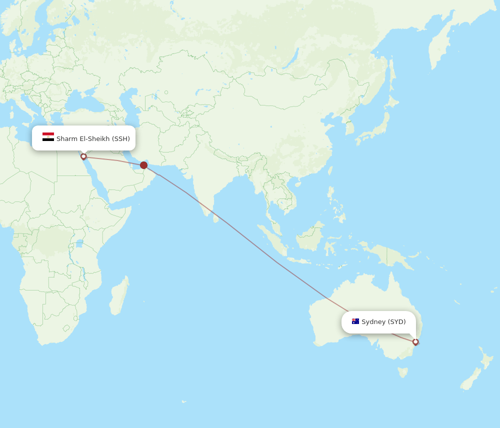 Sharm el Sheikh - Sydney route map and flight paths