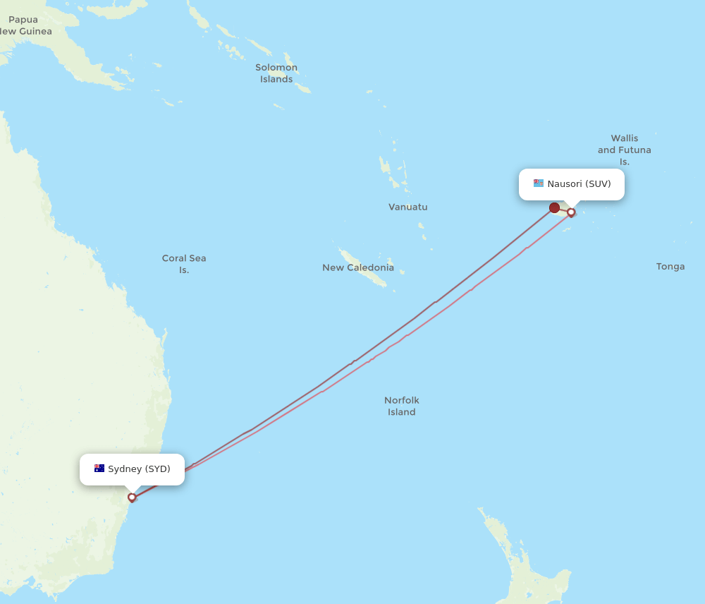 SYD-SUV flight routes