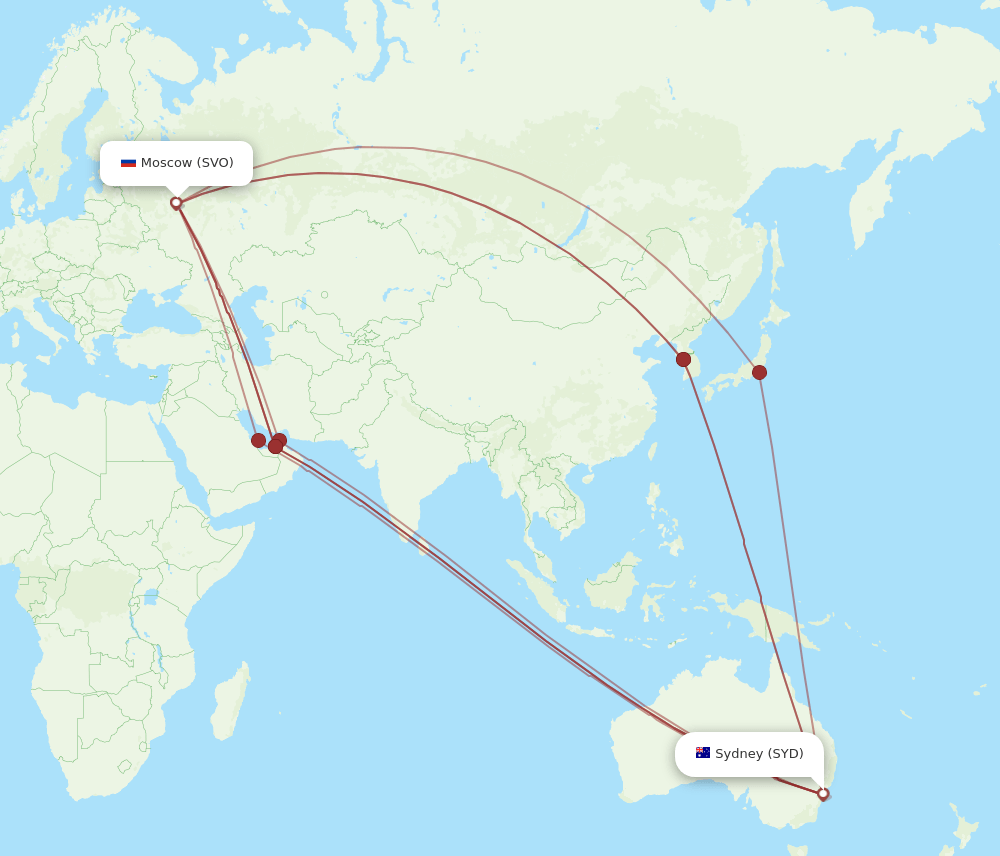 SYD to SVO flights and routes map