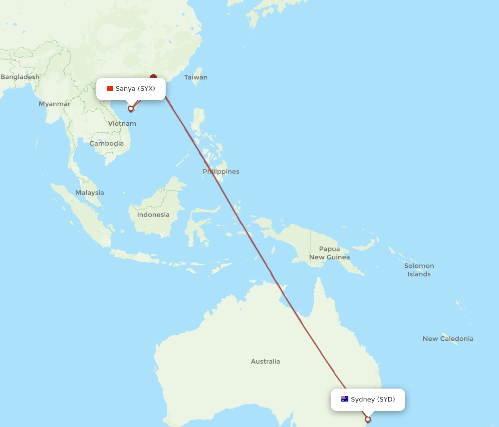 SYD-SYX flight routes