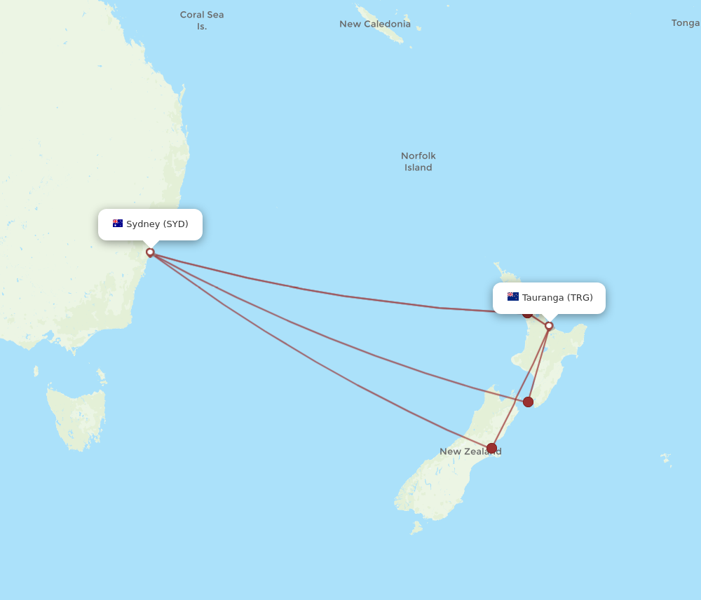 SYD to TRG flights and routes map