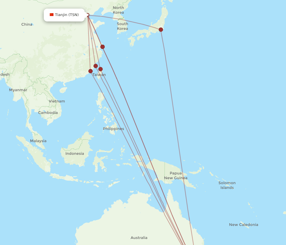 SYD-TSN flight routes