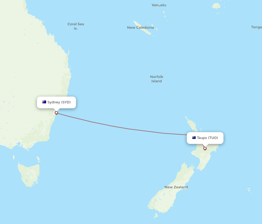 SYD-TUO flight routes