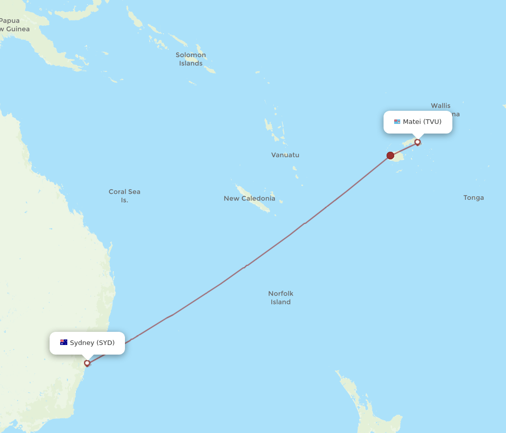SYD-TVU flight routes