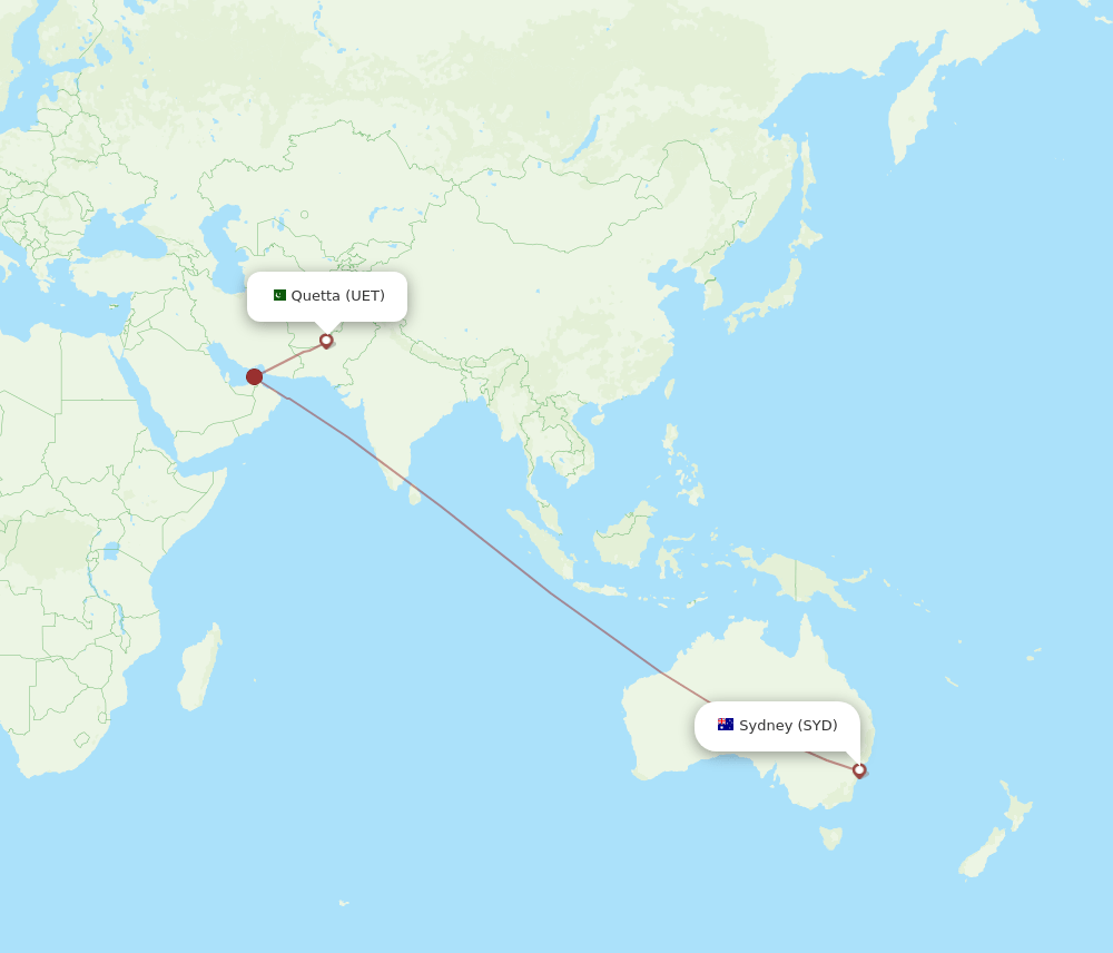 SYD to UET flights and routes map