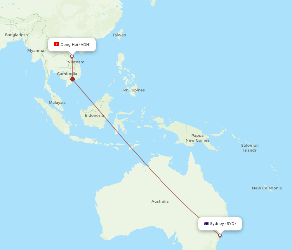 SYD-VDH flight routes