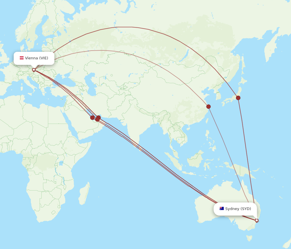 SYD to VIE flights and routes map