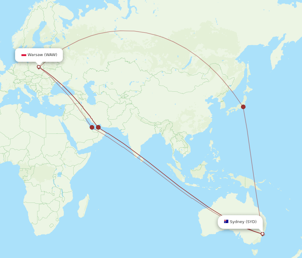 SYD-WAW flight routes