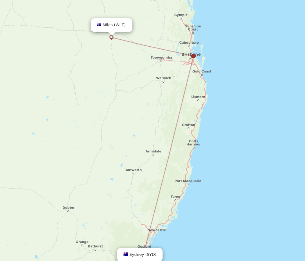 SYD to WLE flights and routes map