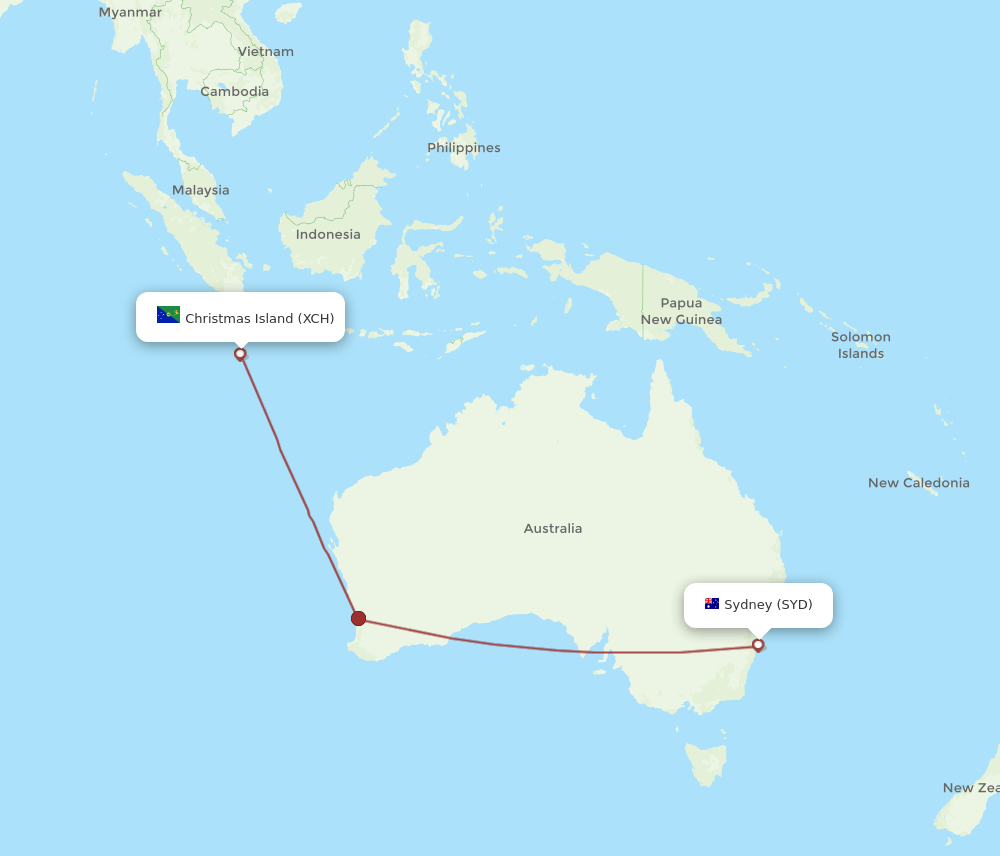 SYD-XCH flight routes