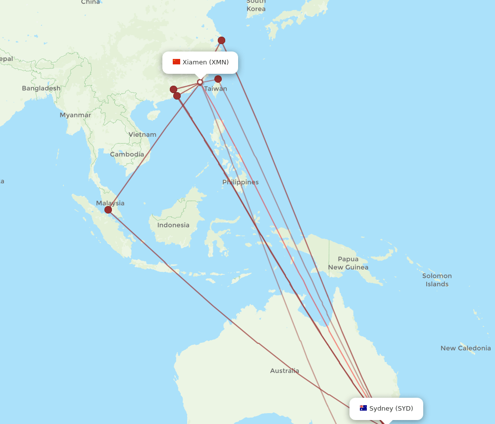 SYD-XMN flight routes