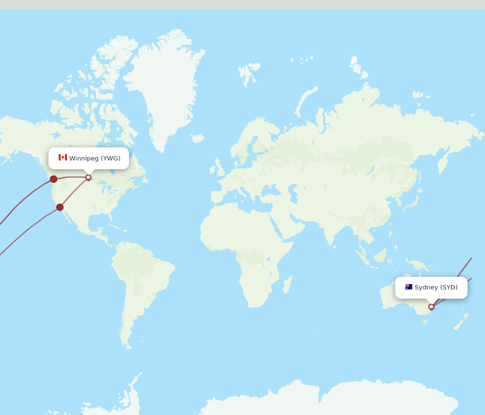 YWG to SYD flights and routes map