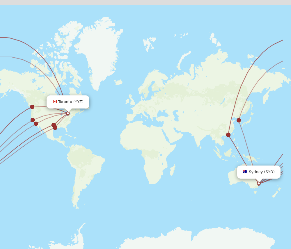 YYZ to SYD flights and routes map