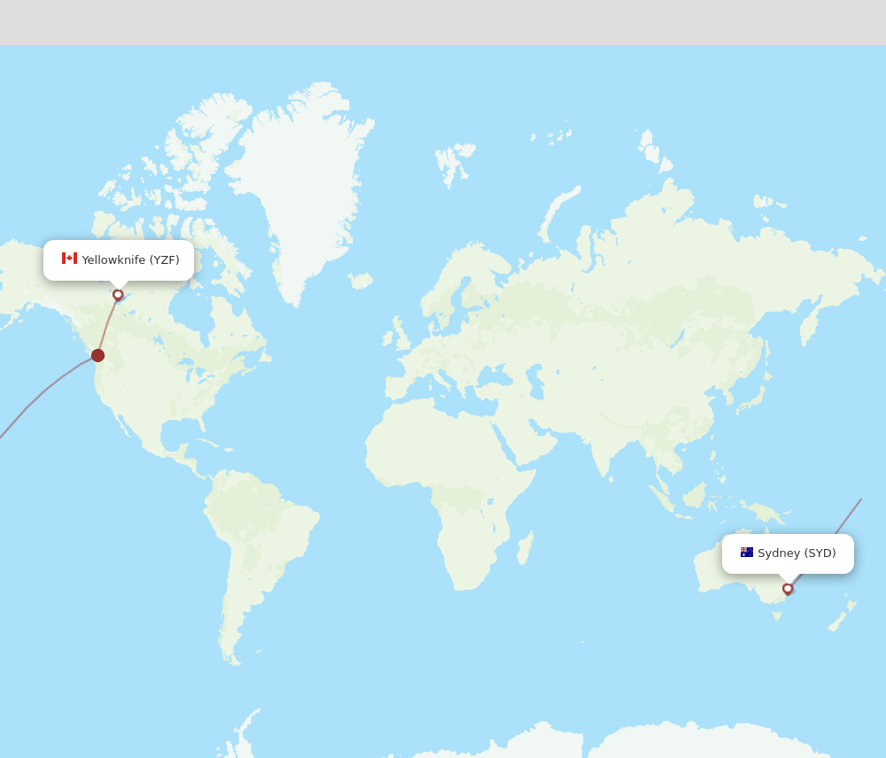 Yellowknife - Sydney route map and flight paths