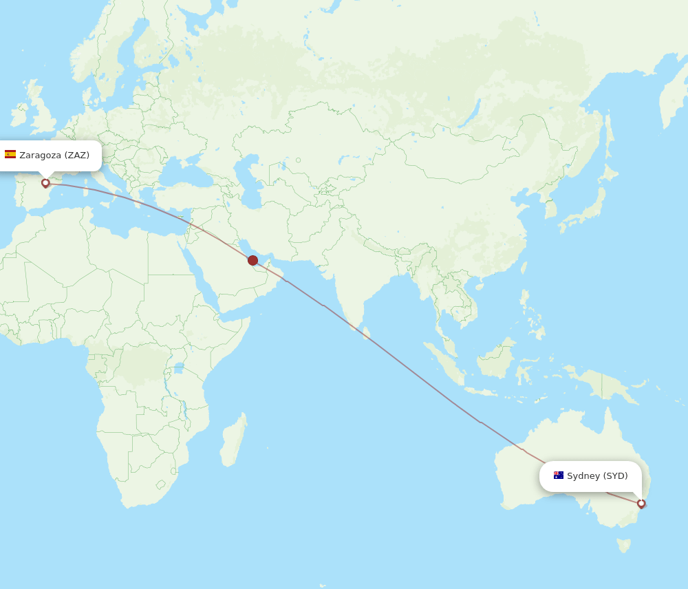 SYD-ZAZ flight routes