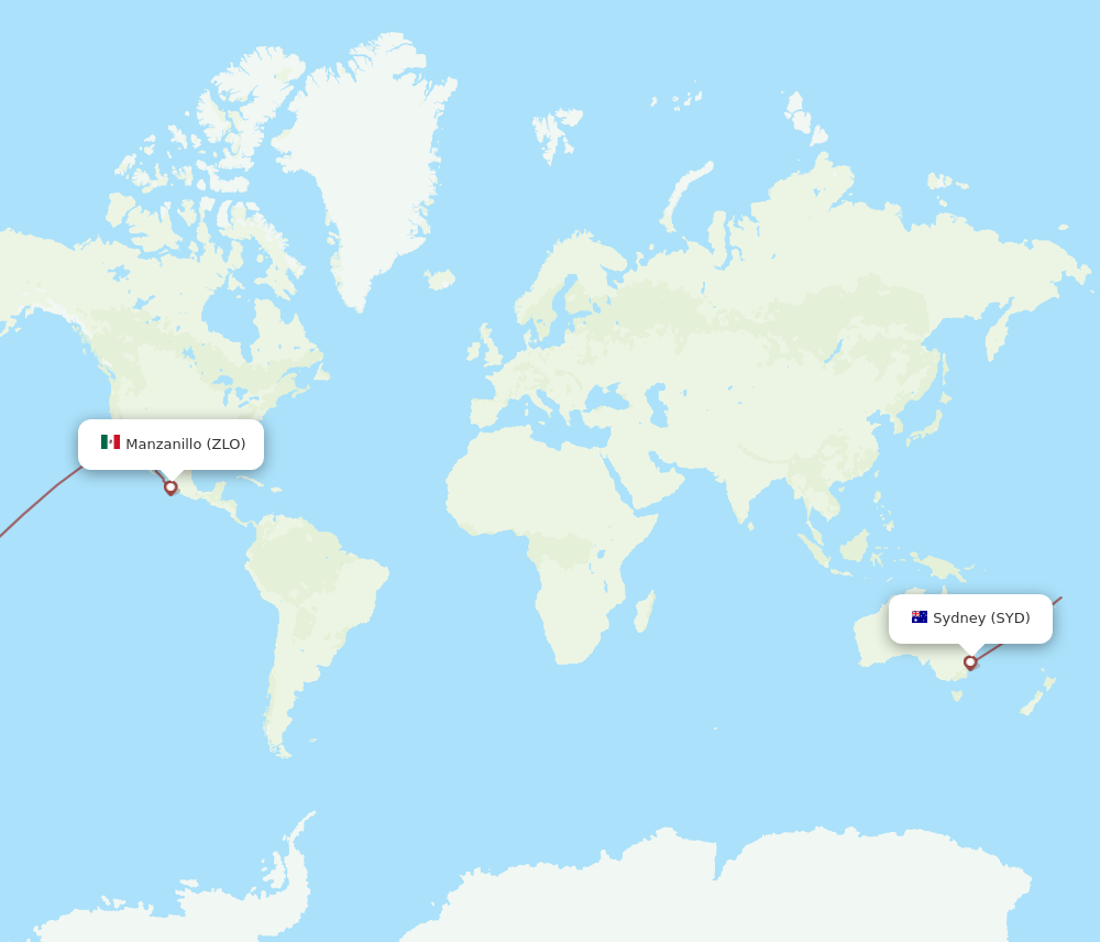 SYD to ZLO flights and routes map
