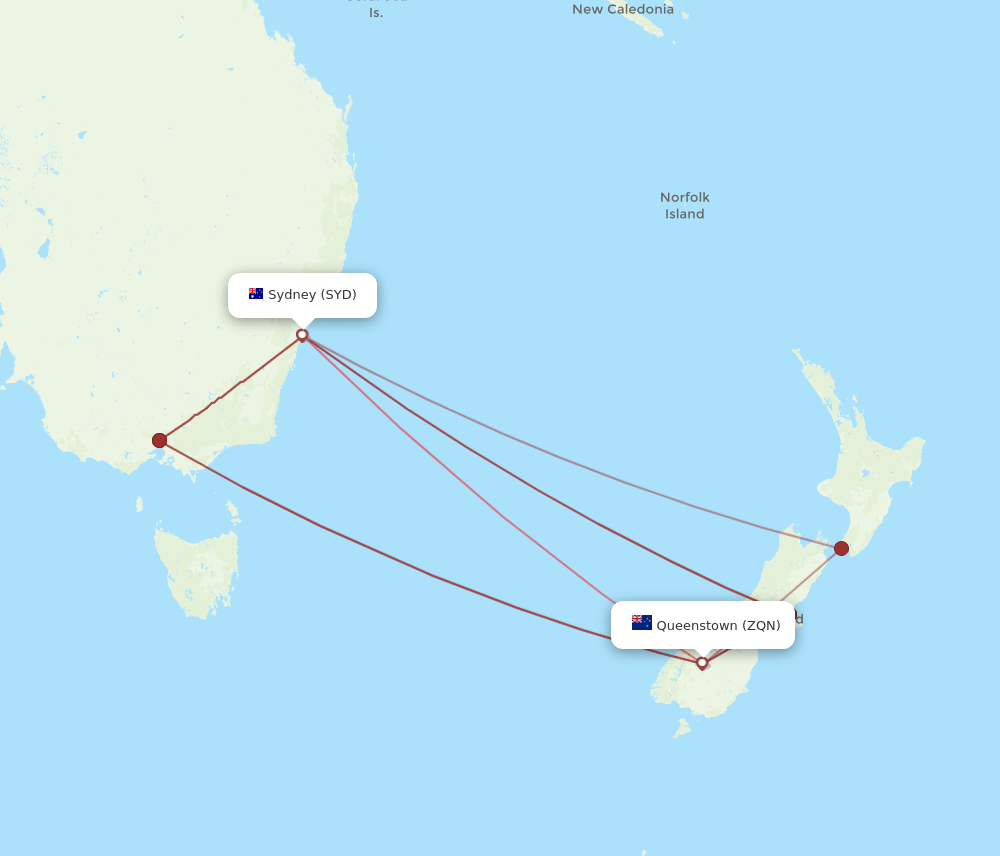 SYD-ZQN flight routes