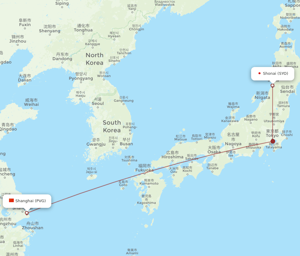 SYO-PVG flight routes