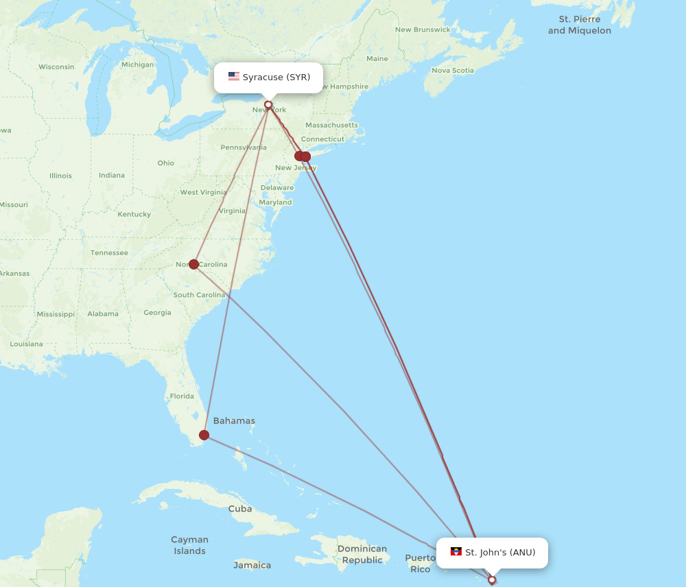 SYR-ANU flight routes