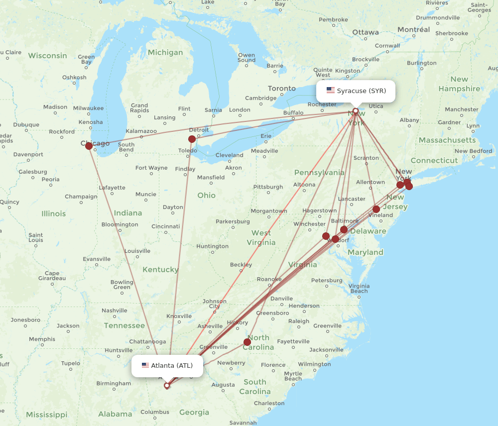SYR-ATL flight routes