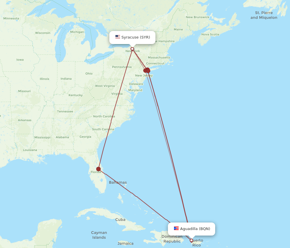 SYR-BQN flight routes