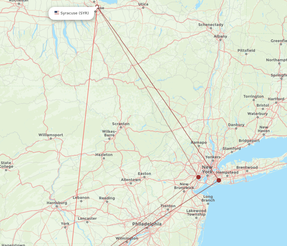 Syracuse - Baltimore route map and flight paths