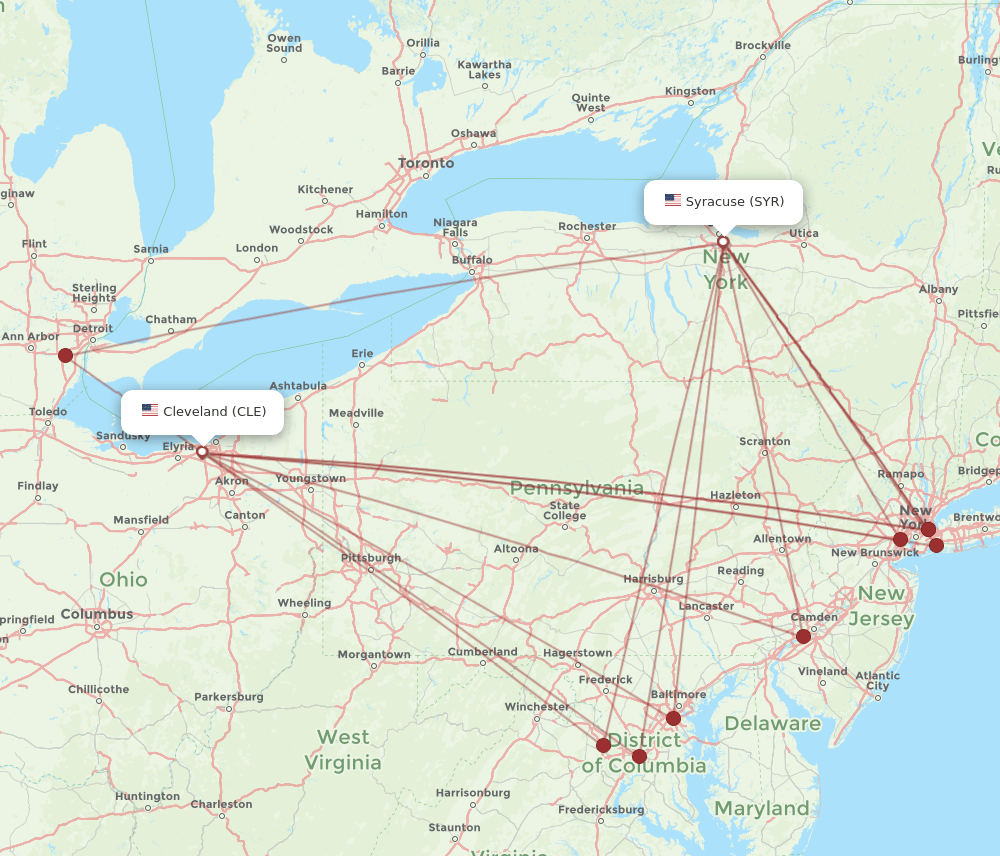 SYR to CLE flights and routes map