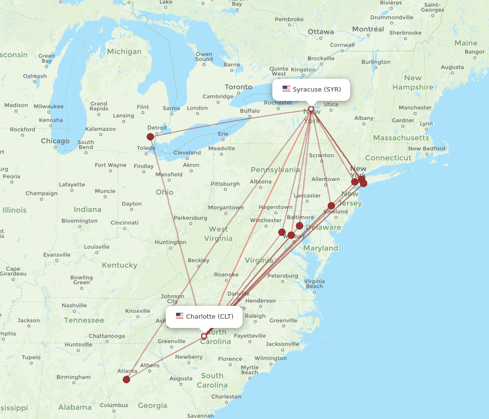 SYR-CLT flight routes