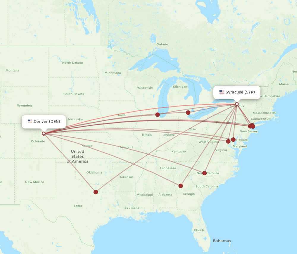 SYR to DEN flights and routes map