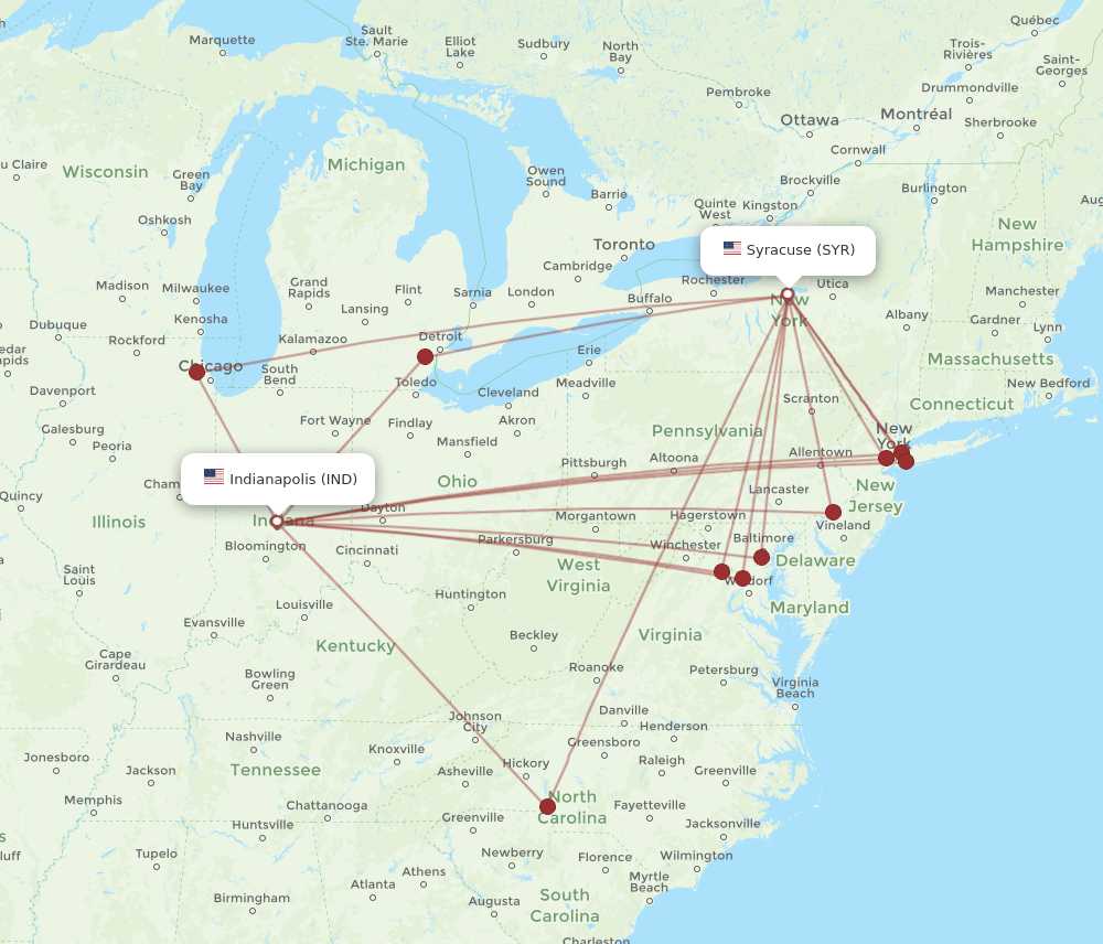 SYR to IND flights and routes map