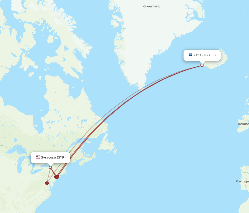 SYR-KEF flight routes
