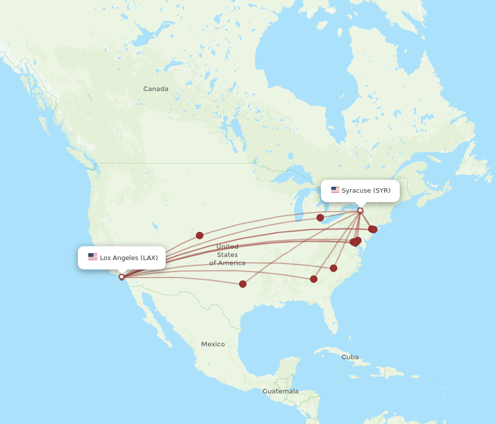 SYR to LAX flights and routes map
