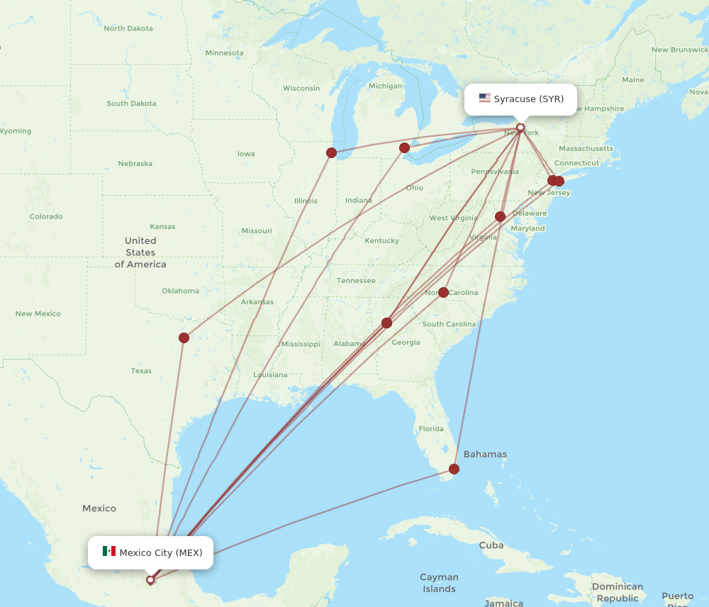 SYR to MEX flights and routes map